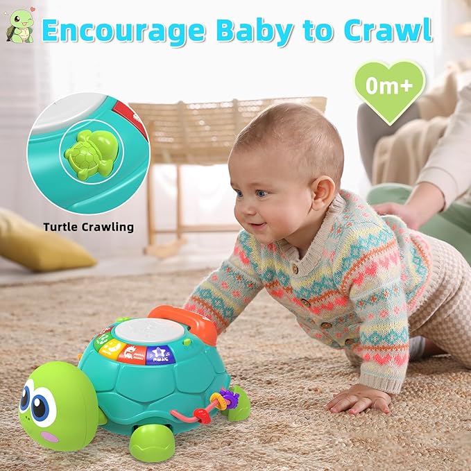 Musical Turtle Baby Toys 6-12 Months，Baby Crawling Toys for 12-18 Months,Early Learning Toy with Light&Sound，Tummy Time Toys Gifts for 3-6 4 5 7 8 9-12 18 Month Boy Girl（Green）