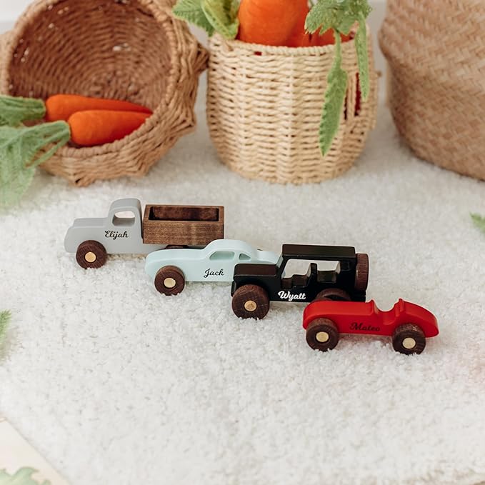 Personalized Wooden Colorful Baby Toddler Kids Car Toys 1st 2nd 3rd Birthday Montessori-Inspired Imaginative Educational Toy Car Set of 3 Sensory Toys