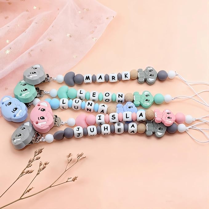 Paci Clip Personalized Silicone Pacifier Clip Elephant Pacifier Holder for Baby Girls Boys