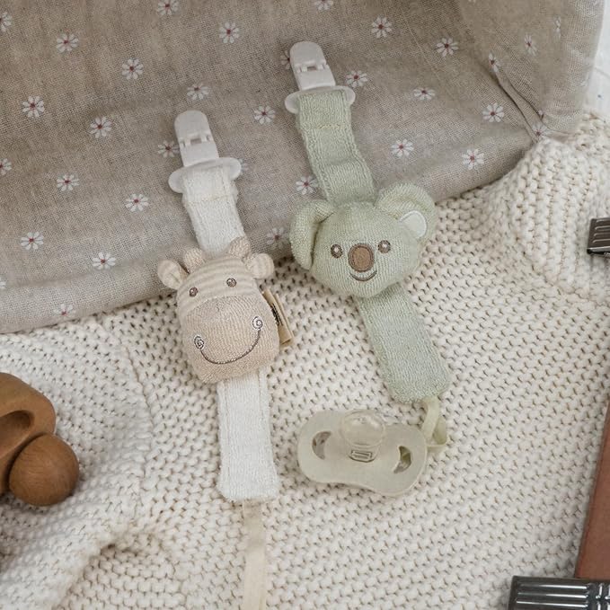 Pacifier Clip, 2 Pack Baby Pacifier Holder for Boys and Girls Fits Many Pacifiers & Baby Teething Toys, Ideal Baby Gift (Koala & Giraffe)