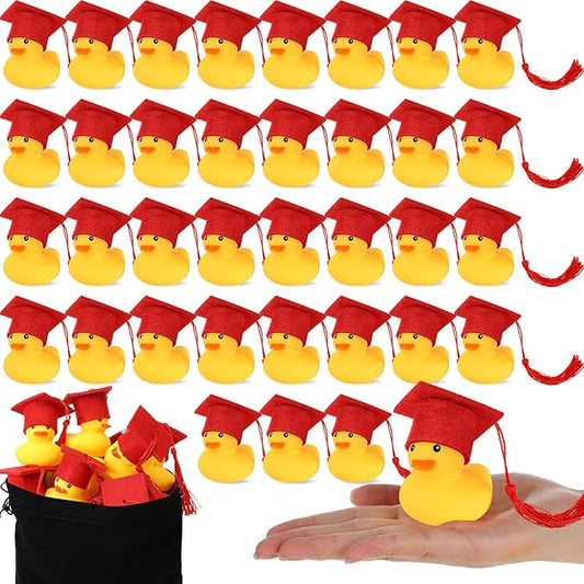 Jerify 48 Pcs Graduation Rubber Ducks with Grad Cap 2026 Diploma Grad Rubber Duck Graduation Party Bath Pool with Storage Bag for Student Gifts Party Favor(Red)