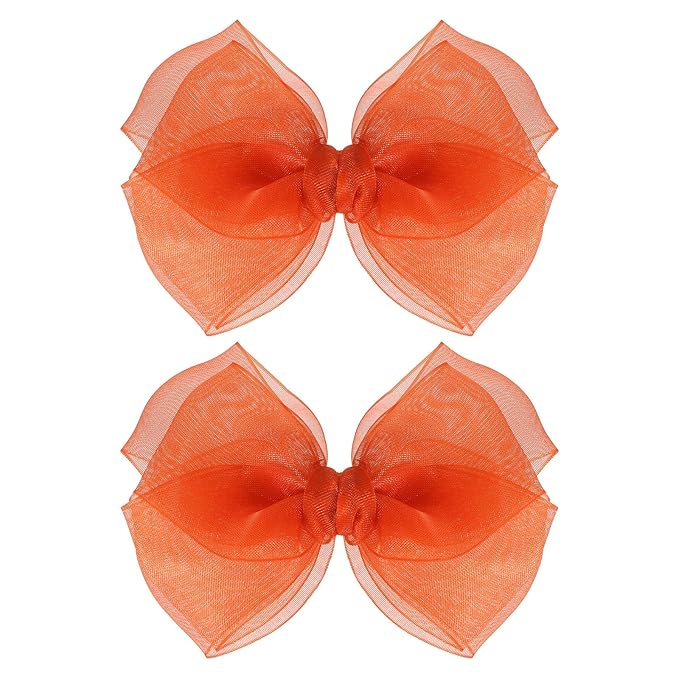 Happy Fall Mesh Ribbon Hair Bow Clips 4" Orange Red Organza Double Tulle Bow Alligator Barrettes Hairpins Give Thanks Day Outfit Decor Accessory Gift For Teens Toddler Girls Kids
