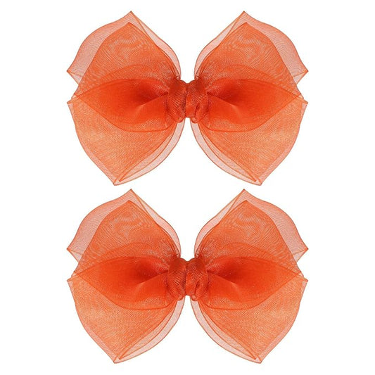 Happy Fall Mesh Ribbon Hair Bow Clips 4" Orange Red Organza Double Tulle Bow Alligator Barrettes Hairpins Give Thanks Day Outfit Decor Accessory Gift For Teens Toddler Girls Kids