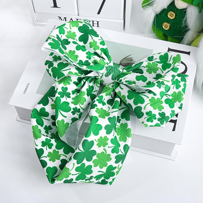 Hairband - St. Patrick's Day 7" Baby Bows Headbands with Clover Print Waffle Material - One Size Fits All - Hair Accessories for Infant Toddler - Gift Idea