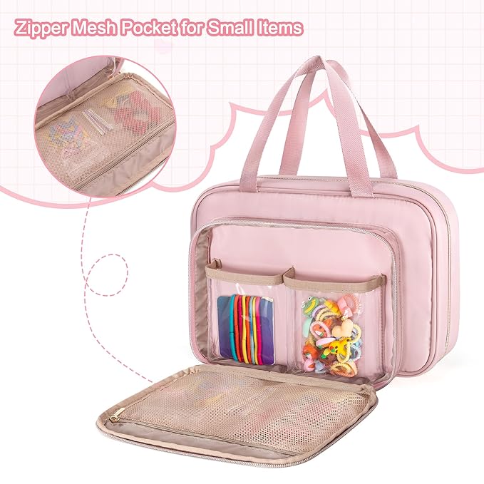 Fasrom Hair Accessories Organizer for Girls, Hanging Hair Bow Storage Bag for Kids Hair Clips, Headband, Hair Ties and Scrunchies Holder, Pink (Empty Bag)
