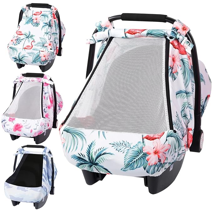 SMTTW Car Seat Cover for Babies, Stretchy Breathable Carseat Canopy, Multiuse Infant Stoller Cover for Baby Boys Girls, Privacy Breastfeeding Coverage Protect Baby from Wind, Sun (Red Cowned Crane)