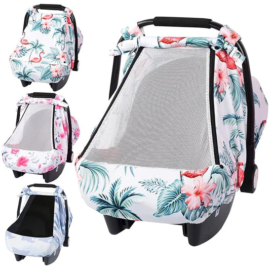 SMTTW Car Seat Cover for Babies, Stretchy Breathable Carseat Canopy, Multiuse Infant Stoller Cover for Baby Boys Girls, Privacy Breastfeeding Coverage Protect Baby from Wind, Sun (Red Cowned Crane)