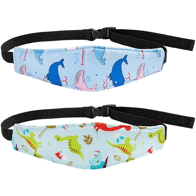 HESTYA 2 Pcs Carseat Head Support Toddler, Stroller Seat Headrest for Sleeping Traveling, Neck Relief Headband Strap for Kids Children Toddler Infant(Dinosaur and Dolphin)