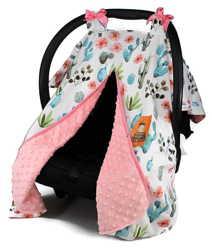 Dear Baby Gear Carseat Canopy with Snap Opening for Girls - Infant Canopies - Nursing Covers - 37" x 29" (Watercolor Cactus Floral, Coral)