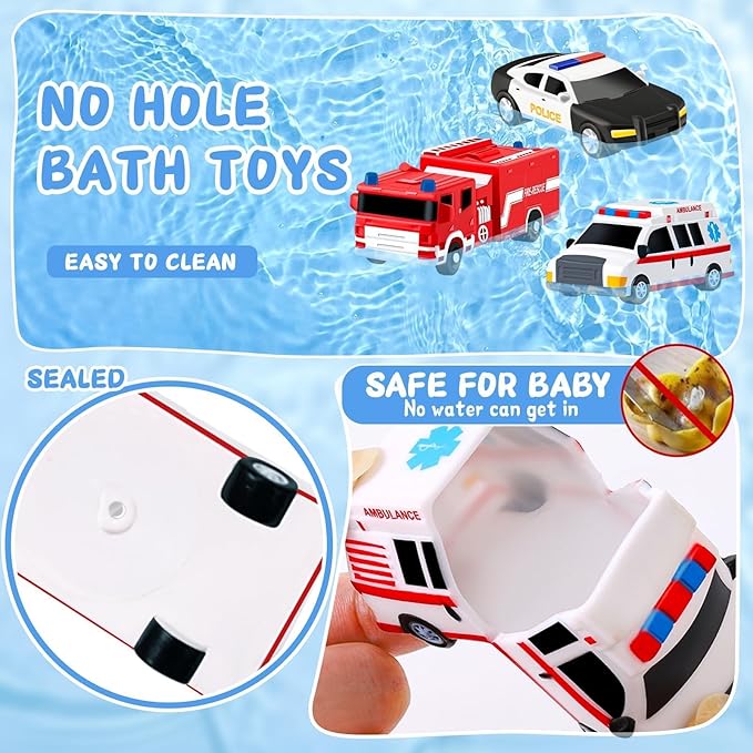 Bath Toys for Kids Ages 1-3-5, Car No Hole Bath Toys Toddlers 2-4, Baby Toddler Easter Egg Fillers Easter Basket Stuffers Baby Shower Pool Toys Bathtub Water Toys Basket Fillers Boy Pretend Playset