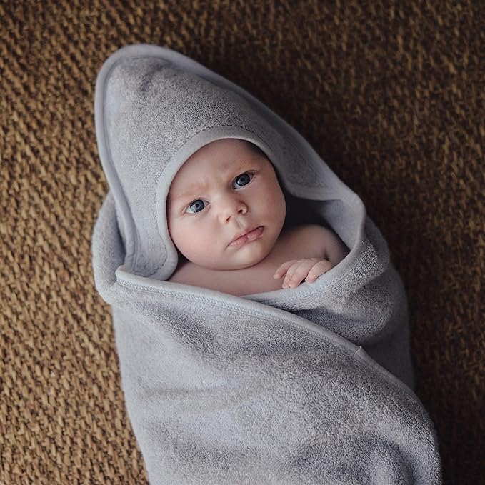 Hooded Baby Towel - 100% Organic Cotton Baby Bath Towels – Baby Towels, Baby Bath Towels for Baby Boy, 32" x 32" Super-Soft and Absorbent Baby Towels for Newborn (Pearl Grey)