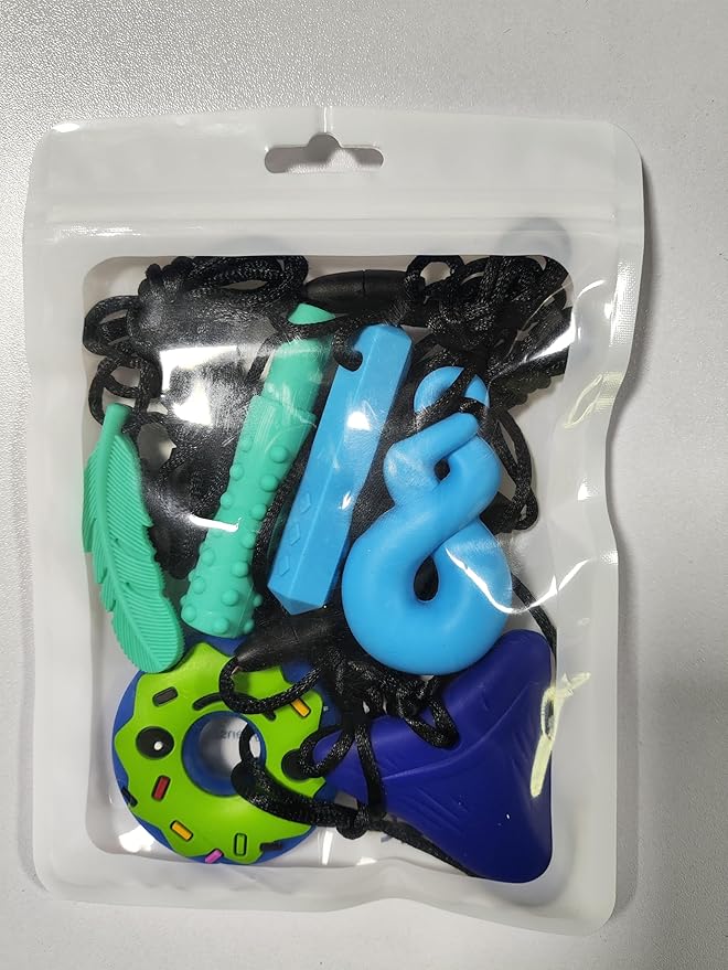 Chew Necklaces for Sensory Kids, 6 PCS Sensory Chew Necklaces for Boys Girls with ADHD, SPD, Autism, Chewing Needs, Silicone Chewy Necklaces Chew Toys for Adults Used for Reliving Anxiety and Stress