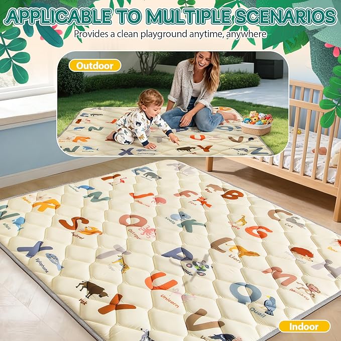 Baby Play Mats for Floor 47"x47" - Foam Mat - Thick Infant Floor Play Mat & Machine Washable - Animals Alphabet