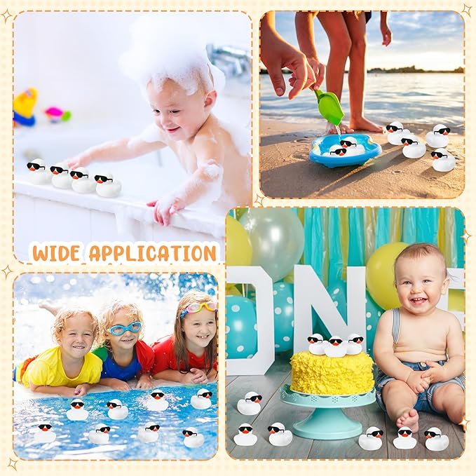 Sosation 36 Packs Mini Rubber Ducks with Sunglasses Sets 2.2 Inch Bath Squeaky Rubber Duckies Cute Float Bathtub Toys for Birthday Party Favors Class Carnival Prizes Car Decor(White)