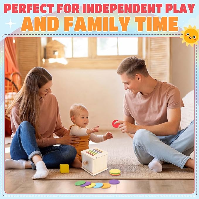 YAANI Montessori Coin Box Toy for Toddlers – Wooden Shape Sorting & Color Matching Learning Toy – Fine Motor Skills, Object Permanence, Early Educational Gift for 1-3 Year Old Boys & Girls