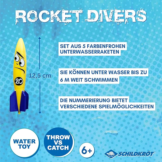 Schildkröt Rocket Miscellaneous Set, 5 Underwater Rockets, Diving Toy for Children from 5 Years, Ideal for Swimming Pool or Bathtub