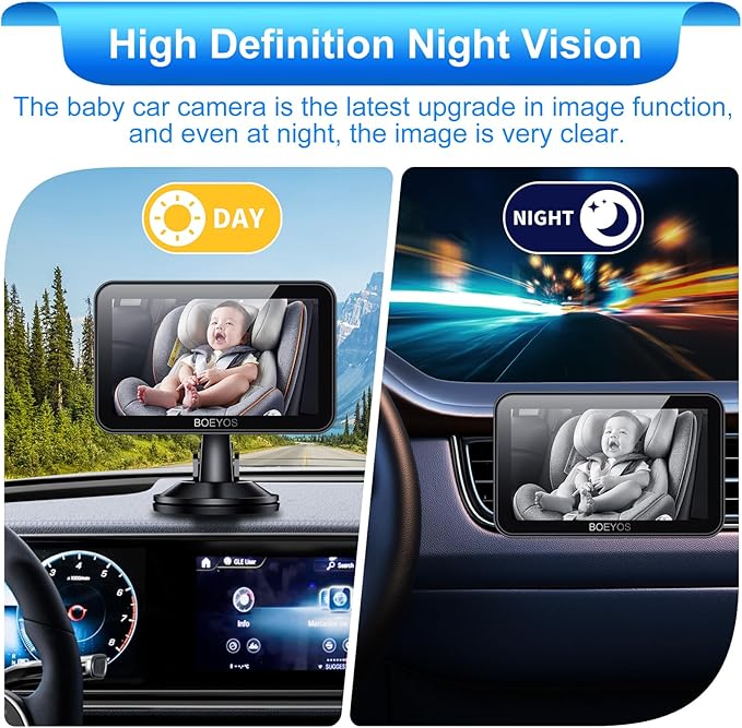 Baby Car Mirror - Baby Car Camera 4.3 inch HD 1080P - Rear Facing Car Baby Monitor with Night Vision - Adjustable View Angle, Easy Setup, Safety for Infants - Black