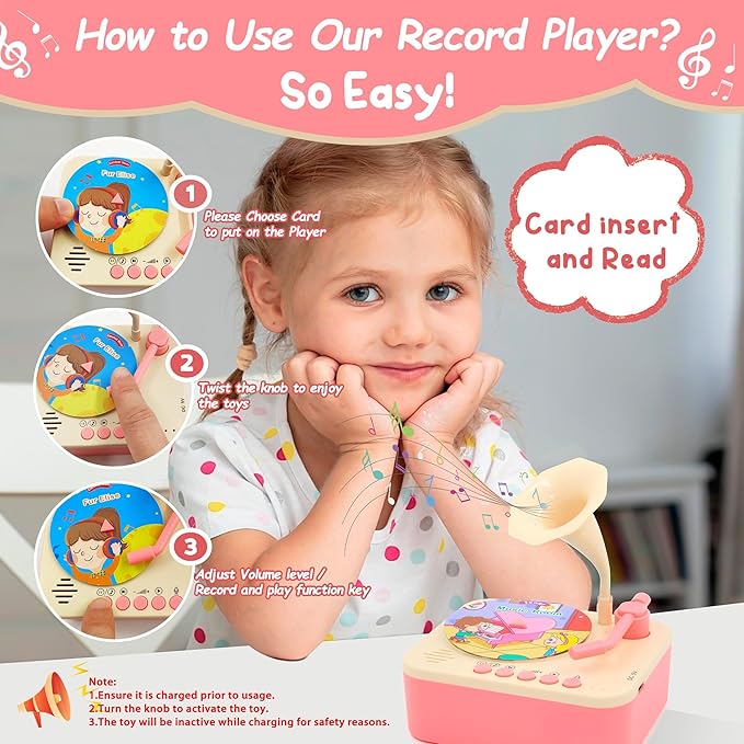 Toddler Phonograph with 99 Cards, Kids Record Player, Story & Music Player, Toddler Music Player, Educational Phonograph for Boys and Girls Age 3+, Kids Toys for Early Learning , Age 3+