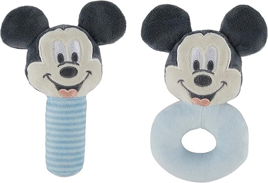 Disney Mickey Mouse Assorted Plush Lovie Rattle Set Pack of 2 - Soft and Cuddly Plush Material, Built-in Rattle for Sensory Stimulation,Vibrant Colors and Intricate Details