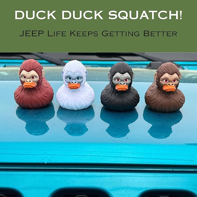 Bigfoot Rubber Ducks for Jeeps - Funny Jeep Ducks for Ducking - Ford Bronco Accessories for Squatching - Bigfoot Gifts for Men Women - Sasquatch Bath Toys for Kids - 3 Inch Size (Multi Color, 4)