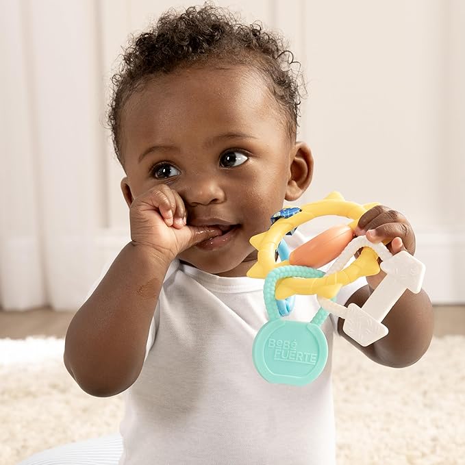 BEBE FUERTE Strong & Sunny Clip On Stroller Toy by Robin Arzon - Developmental Baby Teething Toys - Travel Toys for Infants - Teething Toy for 0 Months and Up