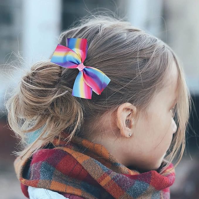 18 Pcs 5 Inch Hair Bows for Girls,Colorful Rainbow Heart Girls Hair Bows Grosgrain Ribbon Hair Bow With Alligator Clips for Toddlers Little Girl Children Kids Teens