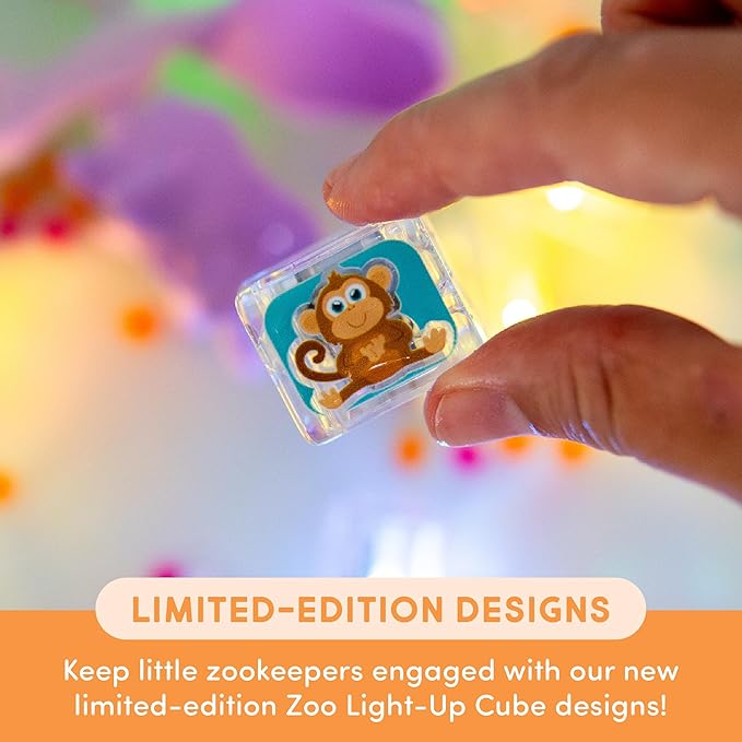 Glo Pals Water-Activated Light-Up Cubes for Bathtime and Sensory Play - Includes 6 Reusable Light-Up Cubes - Sensory Toys and Glowing Bath Cube for Kids and Toddlers - Zoo