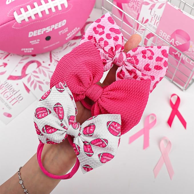 YanJie 3PCS 4.5’’ Breast Cancer Awareness Bows for Baby Girls Leopard Pink Headbands Football Cancer Awareness Items Hair Accessories for Newborns