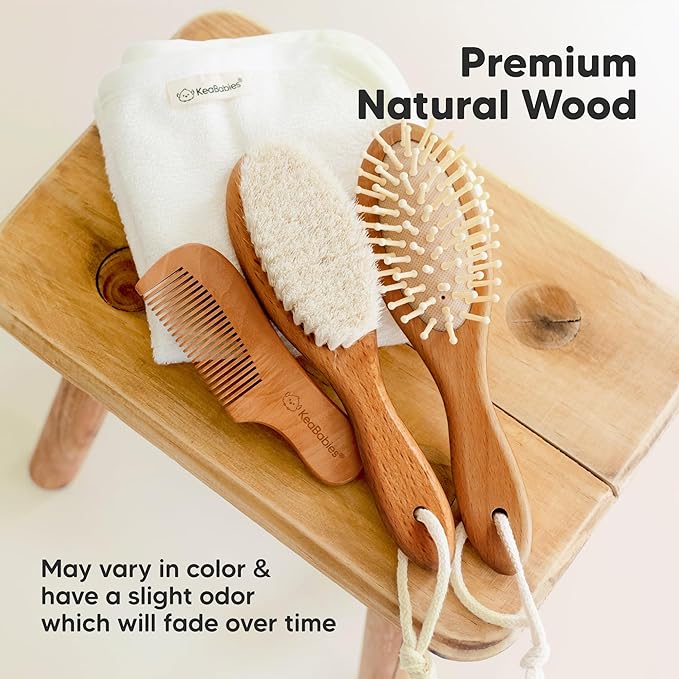 Wooden Baby Hair Brush for Toddler Girls, Boys - Cradle Cap Brush for Babies, Soft Goat Bristles, Perfect Gentle Scalp Newborn Comb for Infant, Girls, Boys, Bath Essentials (Golden Oak, Regular)