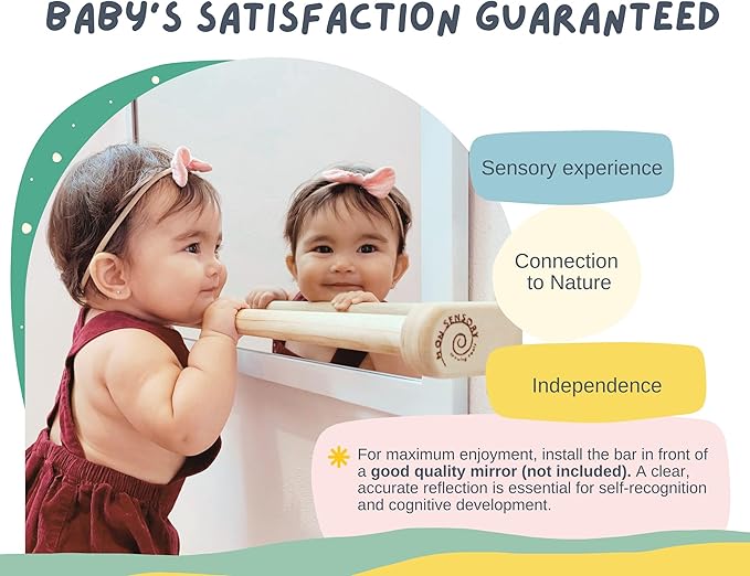 32.5 in. Long Montessori Pull Up Bar for Babies | Excercise Guide, Hand-Made, Assembled, Quality Wooden Toy Bar for Infants, Ballet Bar for Toddlers.