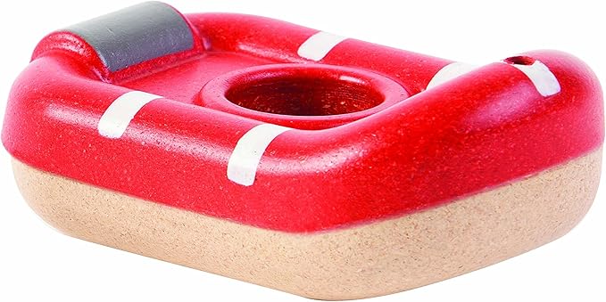 PlanToys® Wooden Coast Guard Boat with Driver | Waterproof Bath and Water Play Toy | Montessori Toy for Imaginative Rescue Play and Fine Motor Skills | Eco Friendly Toy Boat
