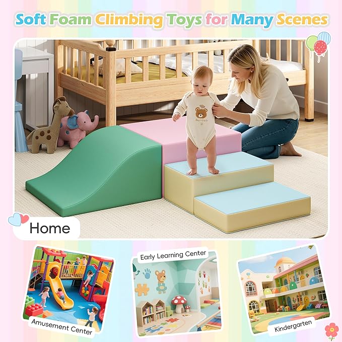 TOLEAD Foam Climbing Blocks for Girls Toddlers,Pink Soft Play Set Ball Pit,Climb & Crawl Foam Playset for Kids, Toddler Climber Indoor with Pad,Easy to Clean