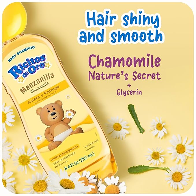 Ricitos de Oro Baby Shampoo with Chamomile – Gentle and Tear-Free Formula for Babies and Kids,Natural Lightening-and Soft Conditioning Hair Care,Paraben-Free,Safe Daily Use,8.4 fl oz,(Pack of 6)