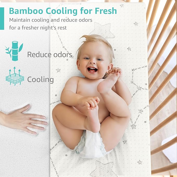 YENING Bamboo Pack and Play Mattress Pad Breathable 38x26 Waterproof Baby Mattress for Pack N Play Matress Topper Waterproof with Strap