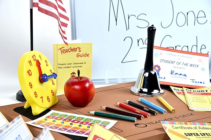 Dr. STEM Toys - Play Teacher Role-Play Set Includes Reusable White Board, Bell, Report Cards, for Home or Classroom, Over 30 Pieces Included, Gift for Kids, Complete Set
