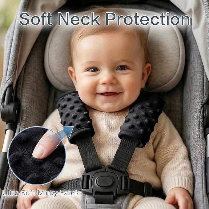 Pro Goleem Car Seat Strap Covers for Babies Unisex Soft Car Seat Strap Shoulder Pads for All Car Seats, Stroller, Pushcar, Small Size Designed for Newborn, Black