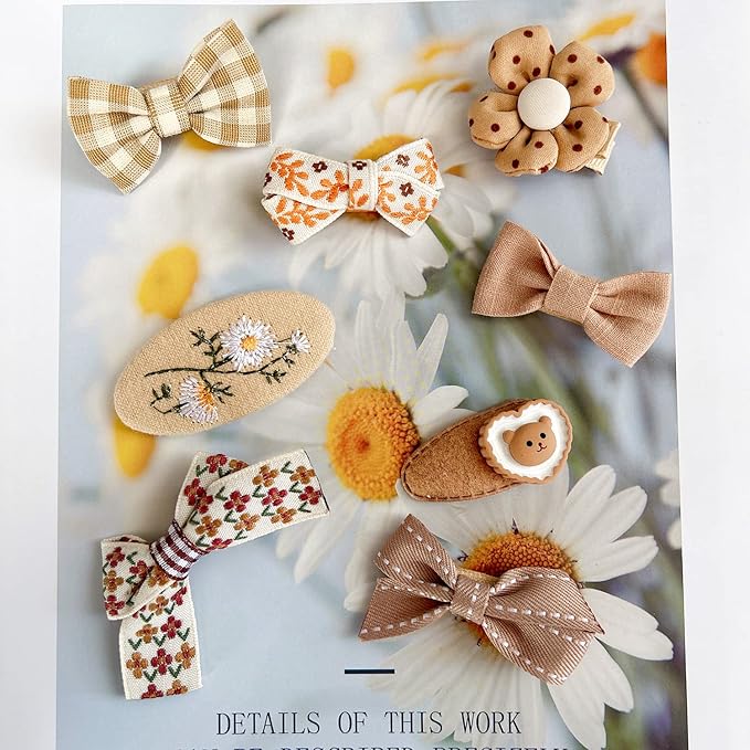EleMirsa Girl Hair Clips Brown Flower Fabric Snap Hair Clips Fully Lined Alligator Clips Brown Bow Hair Accessories for Little Girl Teens Toddler Kids,20pcs