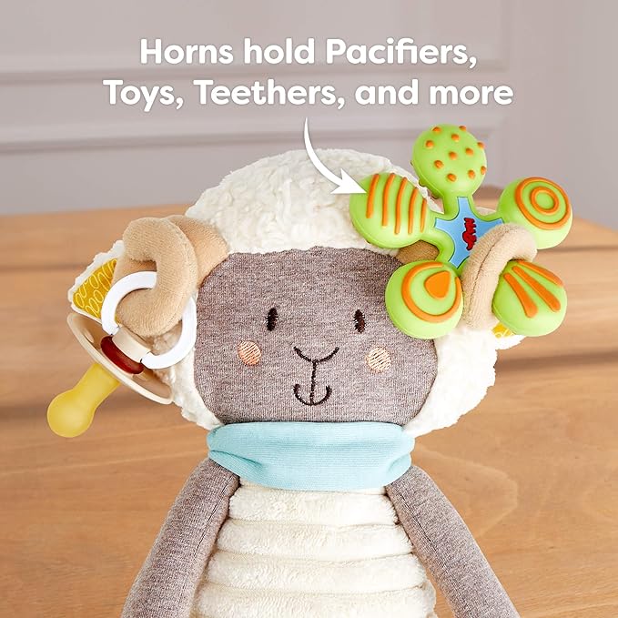 HABA Woolbert The Ram Lovey Set - Stuffed Animals for Babies, Pacifier Clips, Sensory Toys & Baby Teething Toys Ideal for Ages 0 Months+