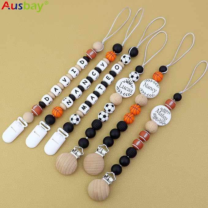 Handmade Personalized Pacifier Clip with Name - Custom Baby Boy Pacifier Holder Name, Adjustable Silicone Strap, Unique Newborn Gift for Birthdays