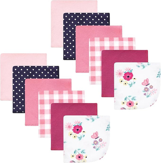 Hudson Baby Unisex Baby Flannel Cotton Washcloths, Butterfly Floral 12 Pack, One Size