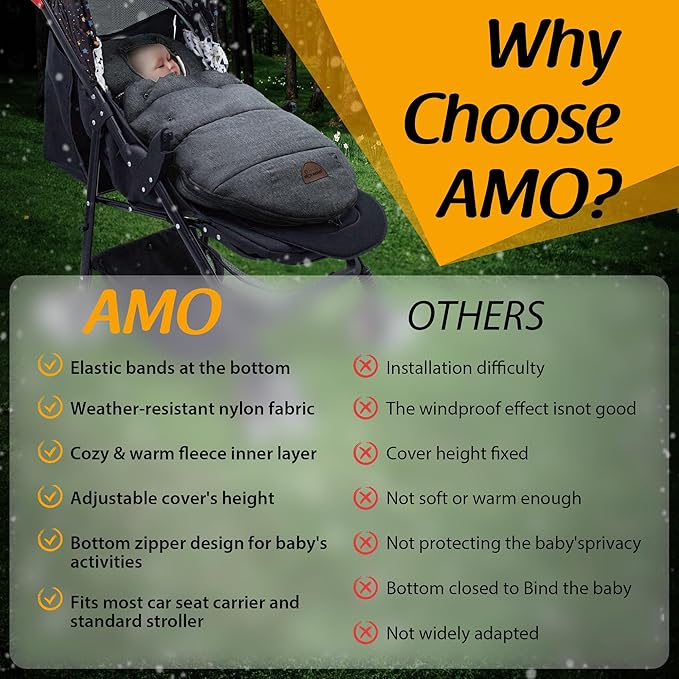 Universal Footmuff for Stroller, Baby Bunting Bags, Winter Windproof Warm Pram Footmuffs, Water Resistant Sleeping Bag with Hood for Strollers, Pushchairs, Prams, Car Seat, 30"*17.5"