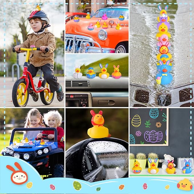 18 Pcs Prefilled Easter Eggs with Rubber Duck Toys for Kids, Bright Colorful Easter Eggs Filled with Assorted Bunny Rabbit Duckies for Fun Bath Toys, Easter Basket Stuffers and Party Favors