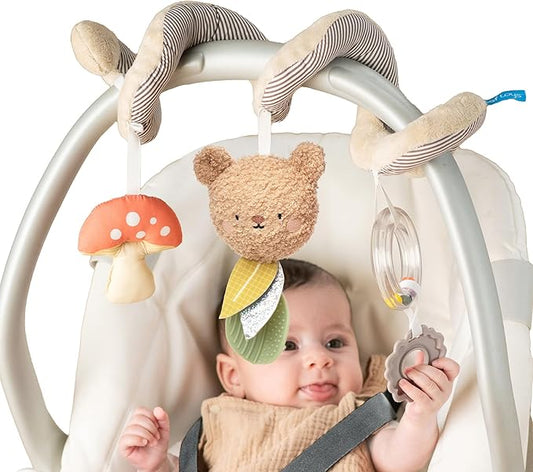 Taf Toys Bear Hug Spiral Car Seat Toy - Plush Bear & Mushroom, Colorful Teethers, Sensory Toys Soft Hanging Toys - Carseat Toys Hanging for Babies 0-6 Months - Newborn Baby Girl Boy Birthday Gifts