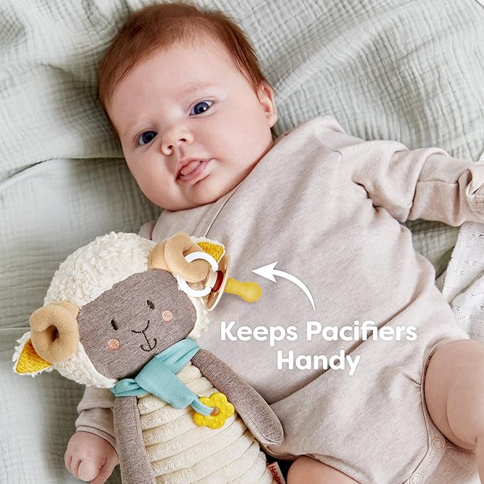 HABA Woolbert The Ram Lovey Set - Stuffed Animals for Babies, Pacifier Clips, Sensory Toys & Baby Teething Toys Ideal for Ages 0 Months+