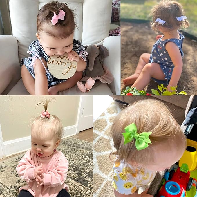 CÉLLOT Hair Clips for Baby Girls - 60 Tiny 2" Fully Covered Bows Barrettes for Infants and Toddlers