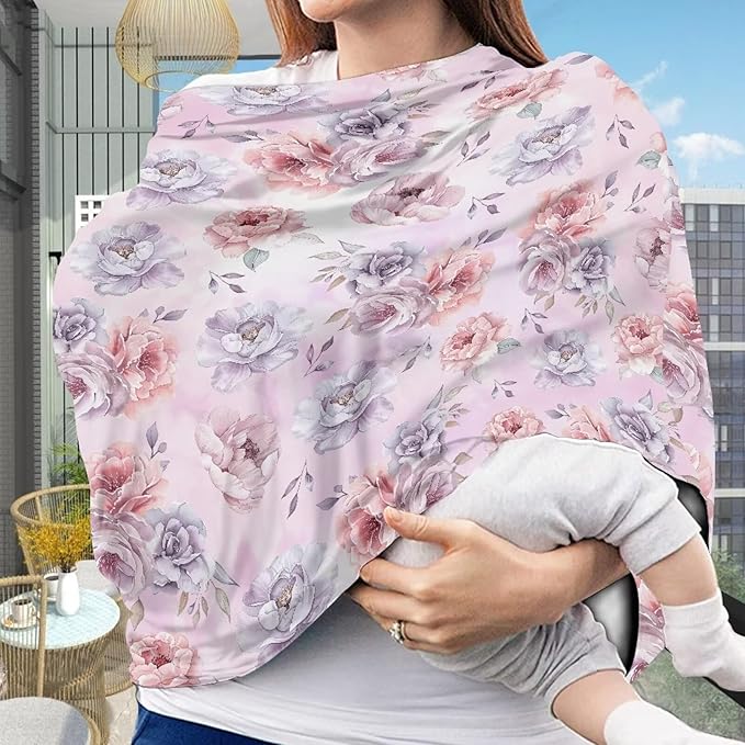 Biyejit Rose Flowers Car Seat Covers for Babies – Multi-use Breastfeeding Cover Carseat Canopy Cover, Infant Stroller Covers for Boys and Girls