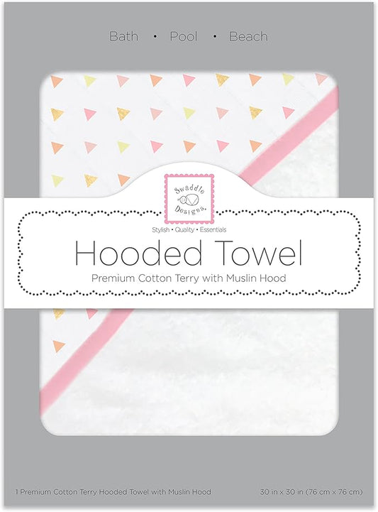 SwaddleDesigns Cotton Terry Baby Hooded Towel, Tiny Triangle Shimmer, Pink