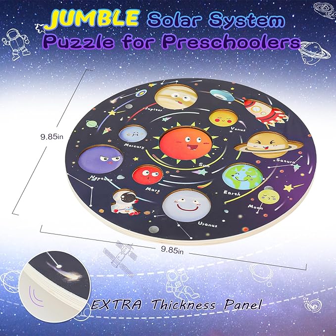 Zeoddler Upgrated Solar System Puzzle, Kids Toys for 3-6, Wooden Space Toys, Planets for Kids Preschool Learning Activities, Gift for Boys, Girls