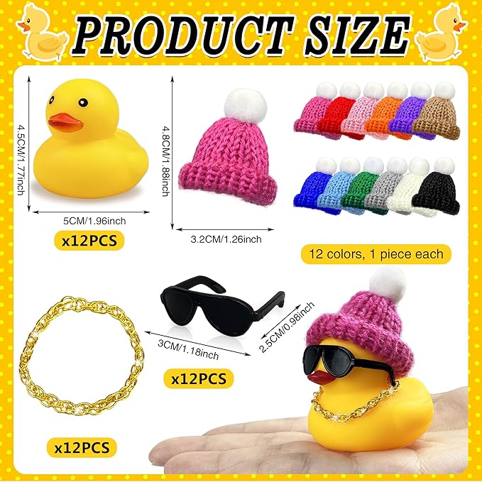 HAVAGDTM 12 Set Mini Ducks with Mini Hats Necklace and Sunglasses Bath Duck Toy for Baby Shower Birthday Swimming Party Gift Favor Decorations