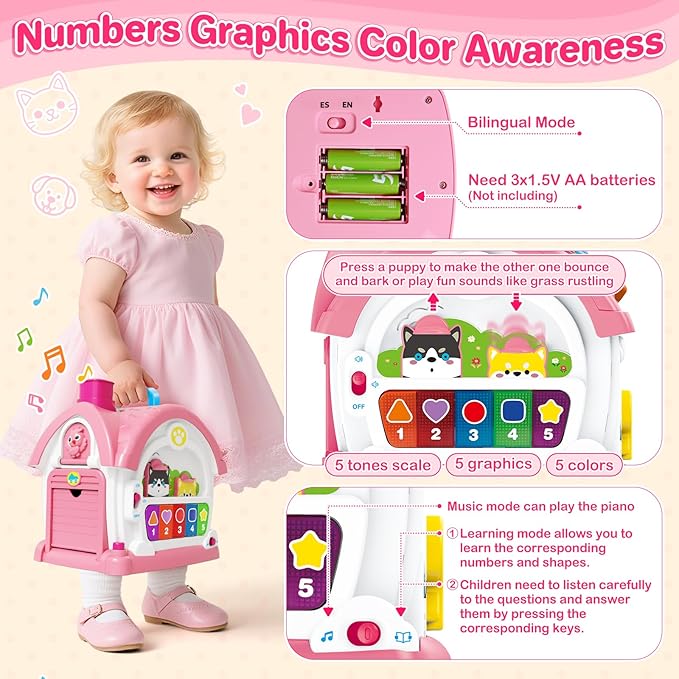 Montessori Toys for 1 Year Old Girl Gift, Musical Learning House with Lights & Sounds, Interactive Musical Toys for Baby Girls 12-18 Months,First 1st Birthday Gifts,Toddler Toy for 1,2,3 Year Old Girl